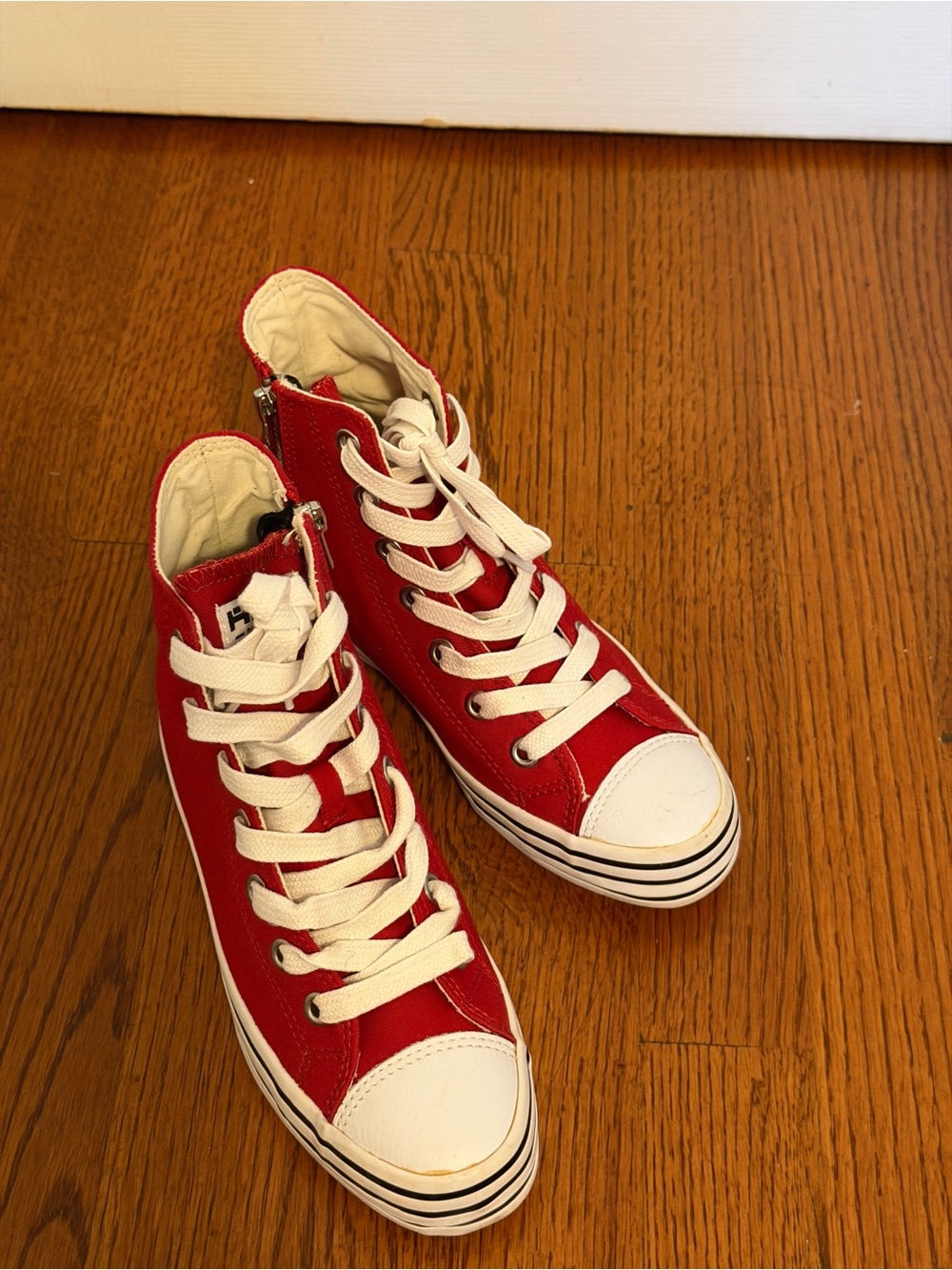 Red High-Top Canvas Sneakers with White Accents